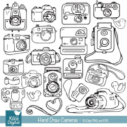 Hand Drawn Cameras Clip Art, Cameras Clipart, Line art Cameras,  Photographer Logo, Vector EPS - INSTANT DOWNLOAD