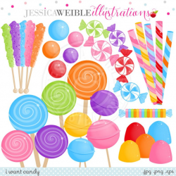 I Want Candy Cute Digital Clipart - Commercial Use OK - Candy Clipart,  Candy Graphics, Lollipop, Rock Candy, Gumdrops
