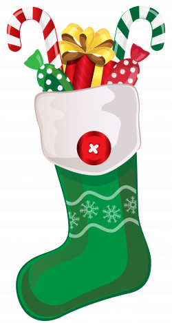 Christmas Green Stocking with Candy Canes PNG Clipart Image ...