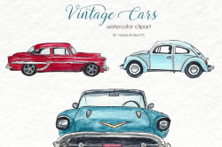Classic Cars Watercolor Clipart Set