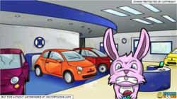 A Maddened Easter Bunny With His Basket Of Easter Eggs and A Showroom Full  Of Cars
