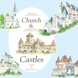 Watercolor castle - Castles - Mansion clipart- Houses clipart