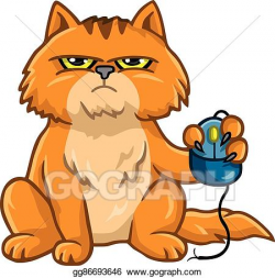 Vector Art - Cat holding computer mouse. EPS clipart ...