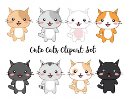 Vector Clipart - Kawaii Cats - Cute Cats Clipart Set - High Quality Vectors  - Instant Download - Kawaii Cats Clipart 300dpi png