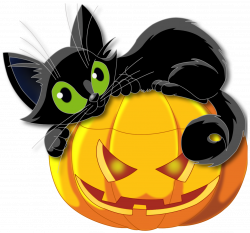 Large Transparent Halloween Pumpkin with Black Cat Clipart ...