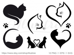 Cat heart digital clip art set, cat SVG, cutting files, logo template,  graphic design elements, clipart, PNG, EPS, vector, instant download