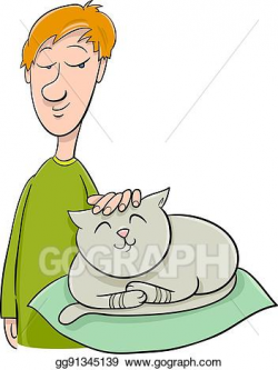 Vector Illustration - Boy strokes cat cartoon. EPS Clipart ...