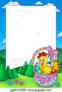 Drawing - Easter frame with basket and chicken. Clipart ...