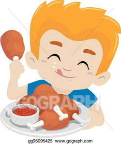 Vector Art - Kid boy eating fried chicken. EPS clipart ...