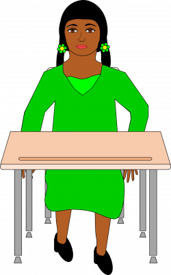 Clipart - Girl in pigtails sitting at student desk