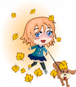 Clipart - girl and dog running