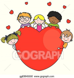 Vector Stock - Group of children with a heart. Clipart ...