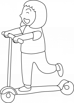 Little Girl on Scooter Coloring Page - Free Clip Art