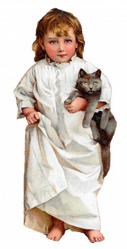 Antique Images: Girl Holding Gray Cat Free Antique Clipart ...