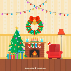 Colored christmas living room I Free Vector | Animal ...