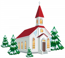 Christmas Church service Clip art - Winter Church with Snow Trees ...