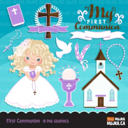 First Communion Clipart for Girls. Cute characters, graphics ...