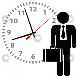 Business man stands in front of a time clock stock vector