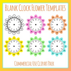 Blank Clock Flowers Template Clip Art Set for Commercial Use Learn Analog  Clocks