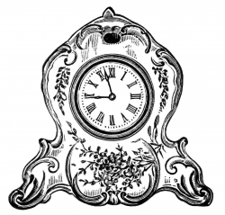 vintage clock clipart, black and white clip art, decorated ...