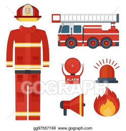 Vector Illustration - Set of firefighter clothes and alarm ...