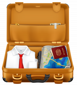 Brown Suitcase with Clothes and Passport PNG Clipart Image ...