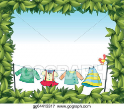 Vector Art - A frame border with hanging clothes and a bird ...