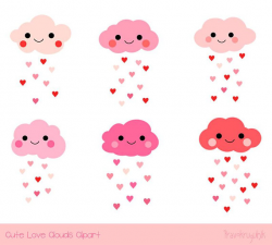 Cute clouds clipart, Love cloud clip art, Pink Valentine ...