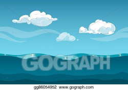 EPS Illustration - Sea or ocean cartoon landscape with sky ...