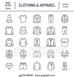 Vector Clipart - Clothing, fasion flat line icons. mens ...