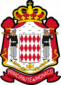 Coat of arms of the Principality of Monaco. Version with buglers ...