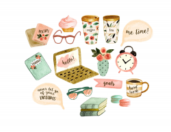 Watercolor planner stickers, planner clipart, coffee mug ...