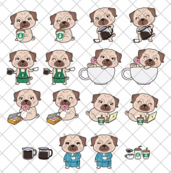 Cute pugs Clipart, coffee pugs, cute dogs sticker, barista ...