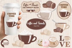 Coffee clipart, Coffee time clipart, Coffee frame clipart, Coffee cups,  Coffee words, digital clip art, AMB-1566