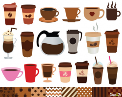 40 Coffee Clipart and 8 Digital Papers,Coffee Clip art,Coffe ...