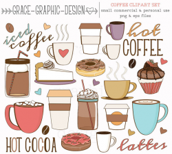 Coffee and Tea CLIPART, Donut and Latte clipart, Baking ...