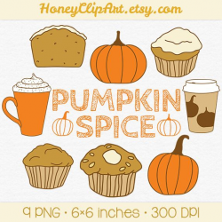 Fall Pumpkin Spice Clip Art, Muffin Clipart, Cafe Latte Mug ...