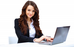Smiling business woman working on a laptop at office | 1designshop