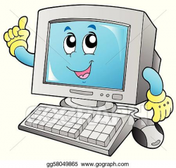 EPS Vector - Cartoon smiling desktop computer. Stock Clipart ...