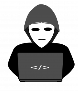 Clipart - Anonymous hacker behind pc