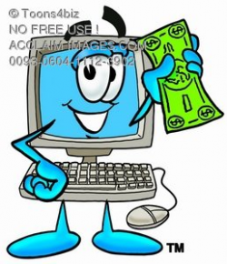 Stock Clipart Image of a Cartoon Computer Character with Money