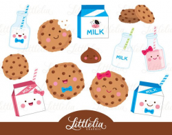 Milk and cookies clipart - kawaii food clipart - 16033 ...