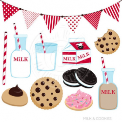 Milk & Cookies Cute Digital Clip Art - Commercial Use OK ...