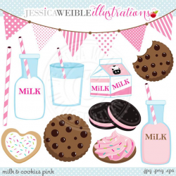 PINK Milk & Cookies Cute Digital Clip Art - Commercial Use OK - Strawberry  Milk Graphics, Cookies Milk Clipart, Milk Carton, Pink Milk