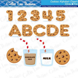 Cookies Font Digital Clip Art / Cookies Alphabet and number Clipart /  Cookies and Milk Birthday Party (CG175)