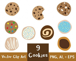 9 Cookies Clipart, Chocolate Chip Cookie Clipart, Sugar ...
