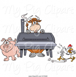 Swine Clipart of Cartoon Cow Pig and Chicken by a Bbq Smoker ...