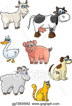 EPS Vector - Cartoon cow, dog, sheep, pig, cat, goat, goose ...