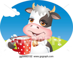 Vector Art - Funny cow drinking cup of milk. Clipart Drawing ...