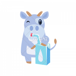 Cow Drinking Milk from Carton Box with Straw - Icons by Canva